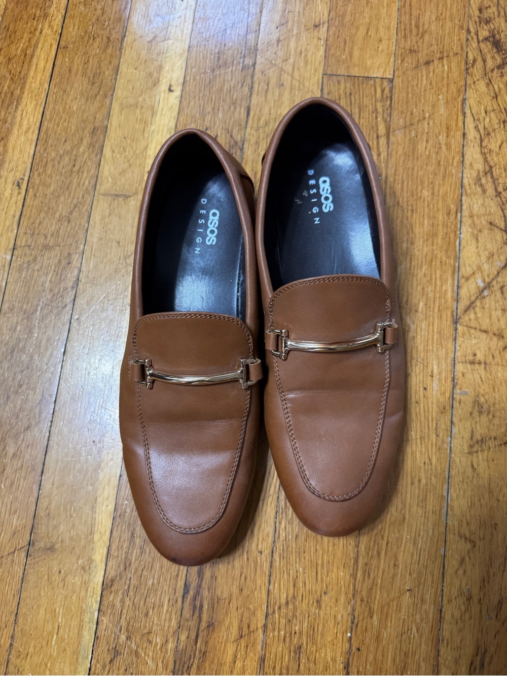 ASOS Men's Brown Dress Leather Loafers Shoes with Gold Accent